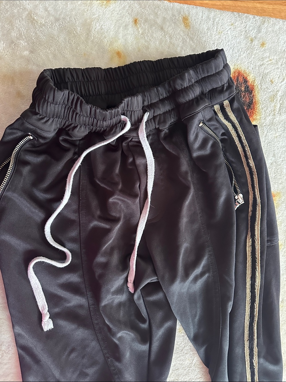Men's Black Joggers with Gold Side Stripe